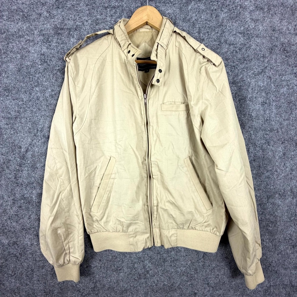 Vintage Peter England Bomber Jacket Mens Medium Beige Military Motorcycle Biker